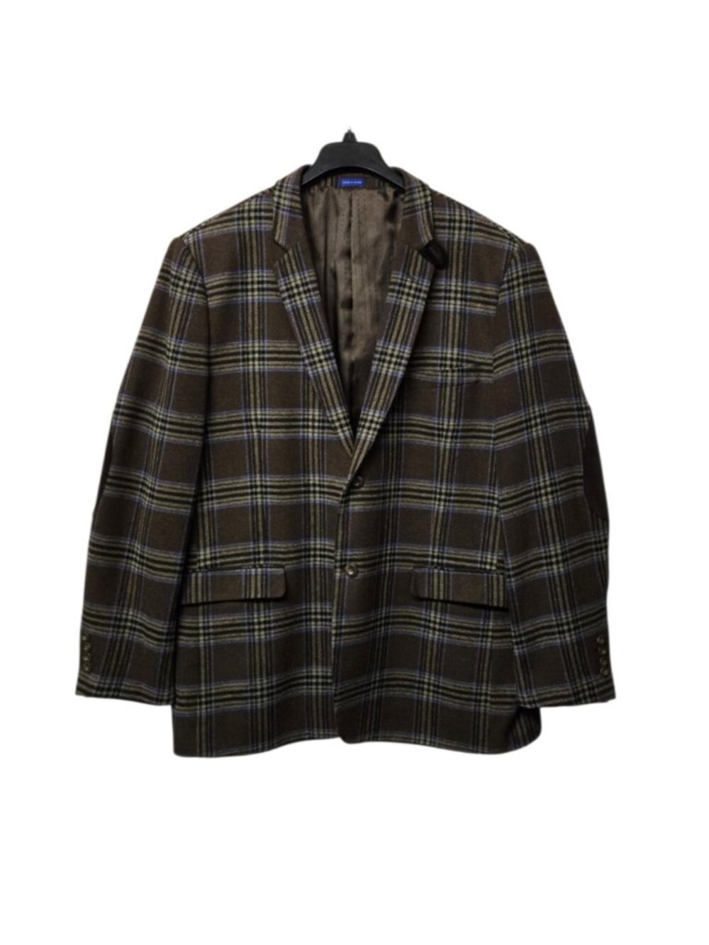 Blu Martini Elbow Patch Blazer Sports Coat Mens 50L Brown Plaid Office Academia